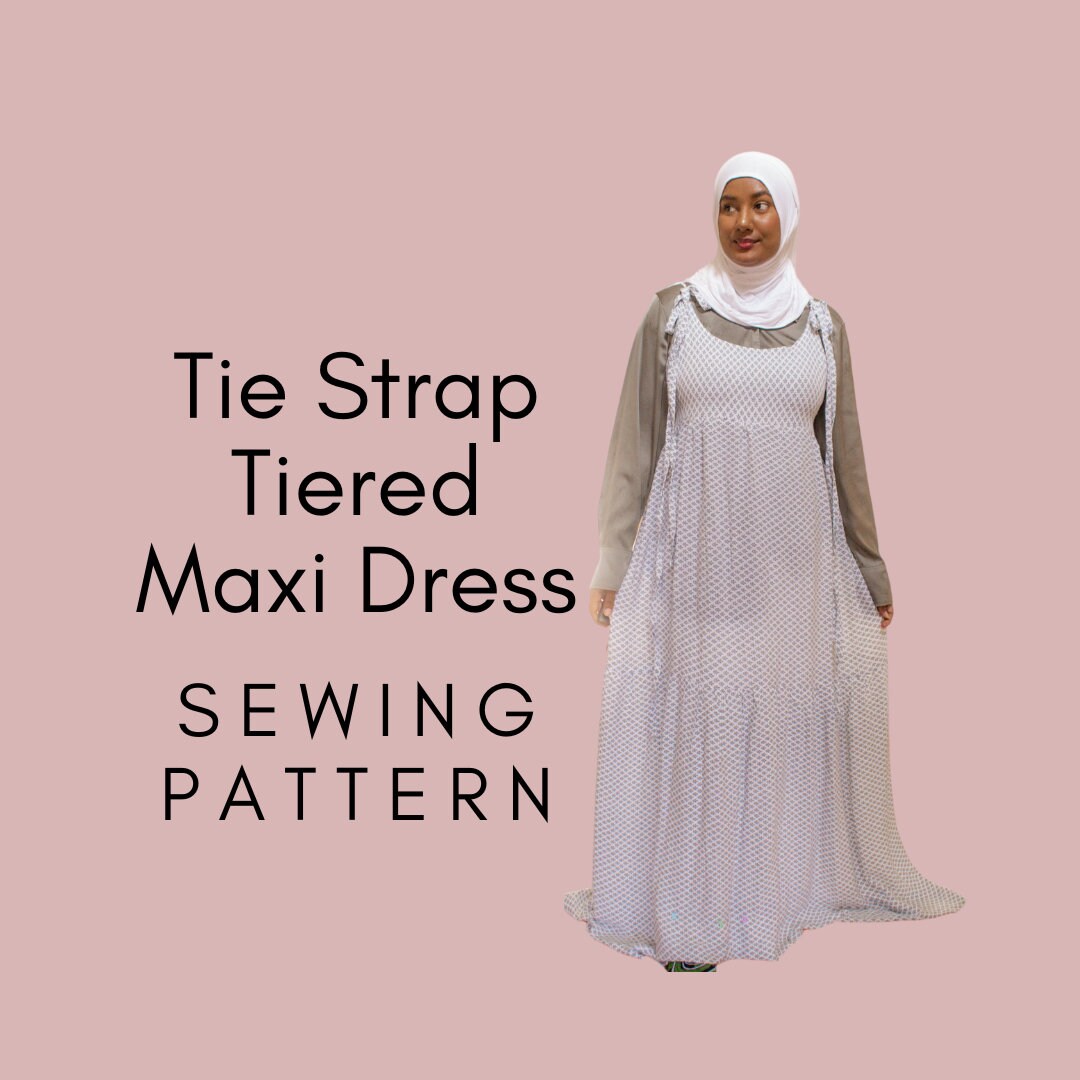 Tie Strap Tiered Maxi Dress Digital Sewing Pattern | Summer Maxi Dress